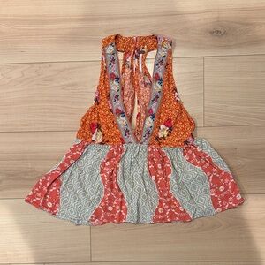 Free People Multicolor Floral Vneck Halter Top